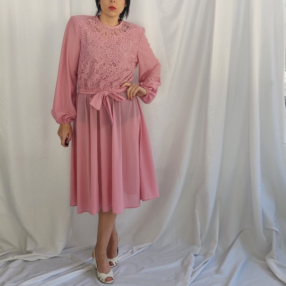 80s Pink‎ Long Sleeve Party Dress
